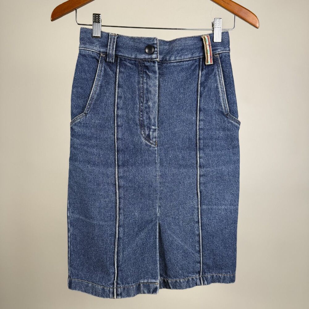 Vintage Missoni Sport Designer 80s 90s High Waisted Denim Jean Skirt, Italy